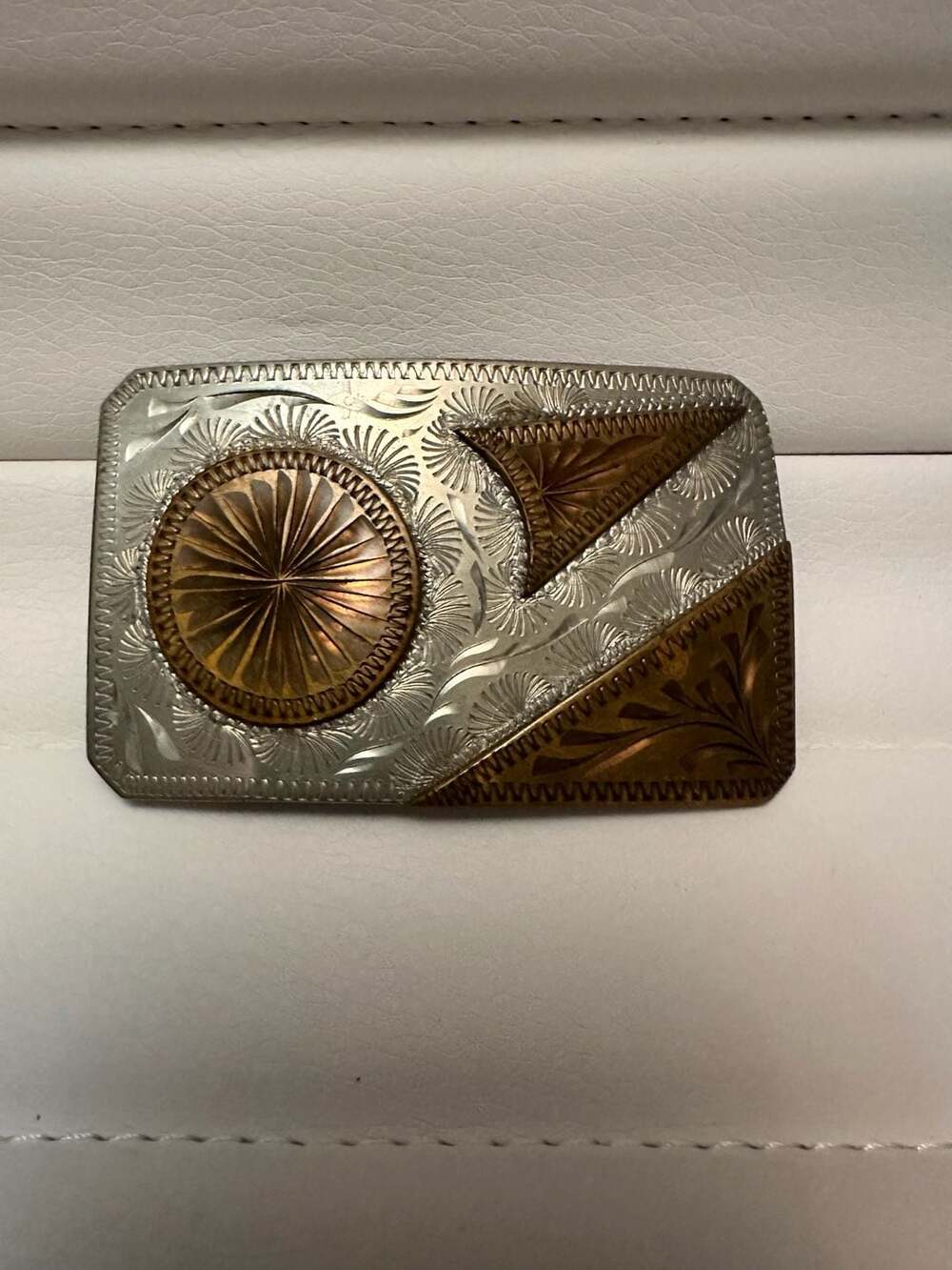 Bar J German Silver Denver Co Vintage Western Belt Buckle Etched Two-Tone